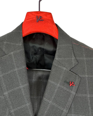 Isaia Suit Dark Gray Windowpane  Design