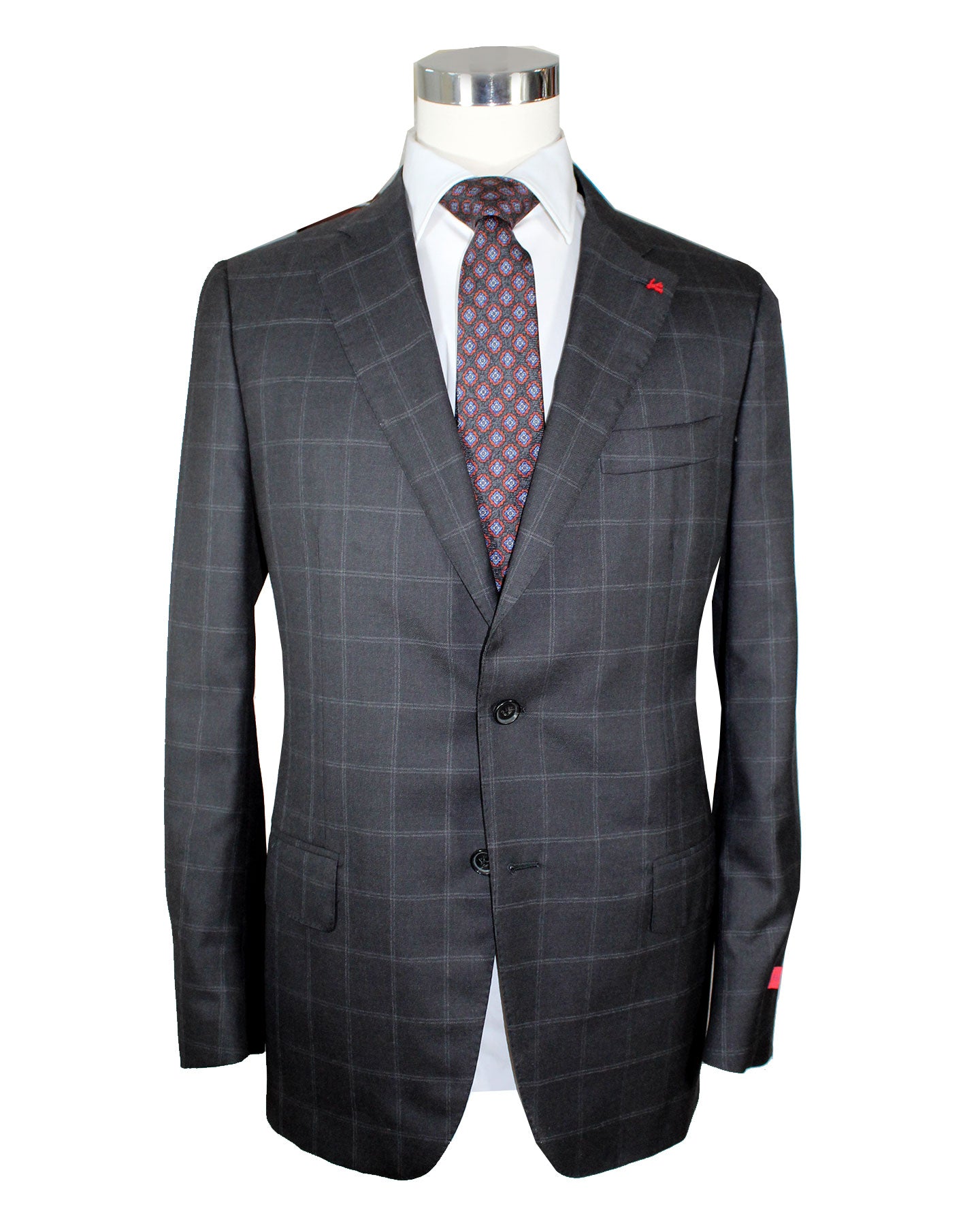 Isaia Suit Gray Windowpane Design
