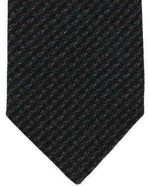 Isaia Tie Black Gray Stripes Design - Sartorial Wool Silk Tie