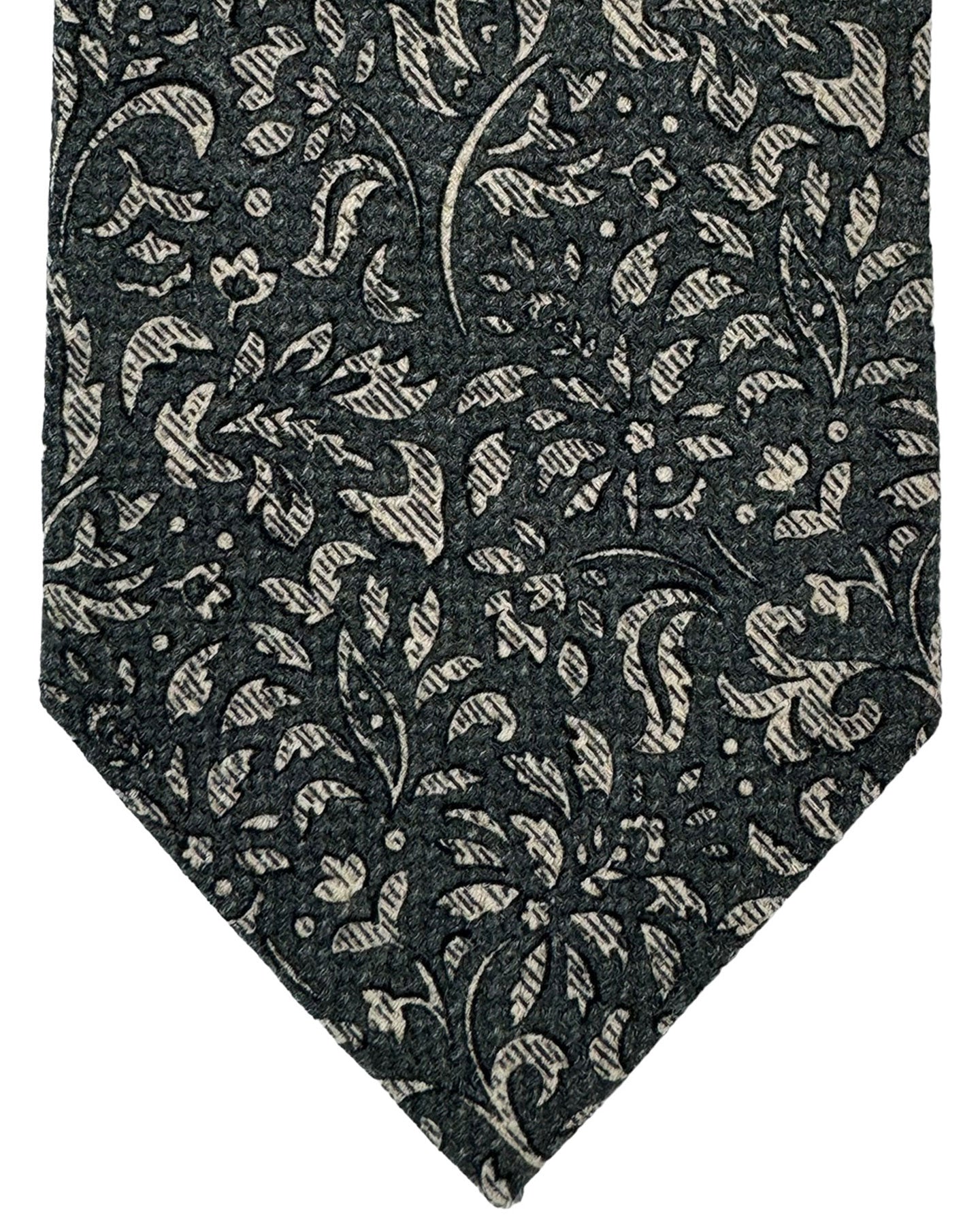 Isaia Tie Gray Floral Design - Sevenfold Wool Silk Necktie