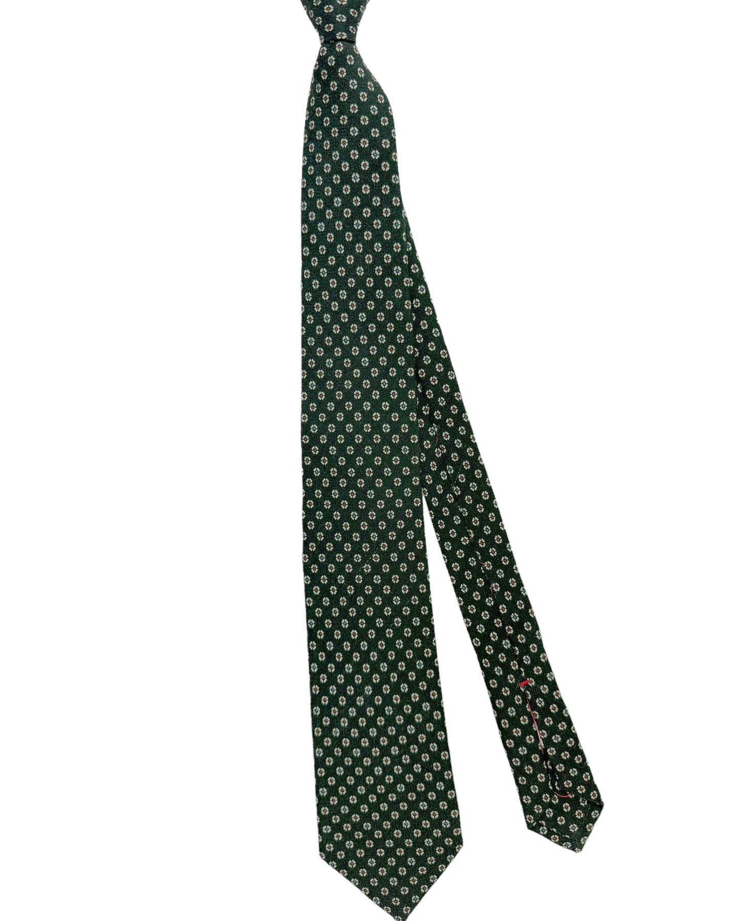 Isaia Tie Dark Green Mini Floral Design - Sevenfold Linen Silk Necktie