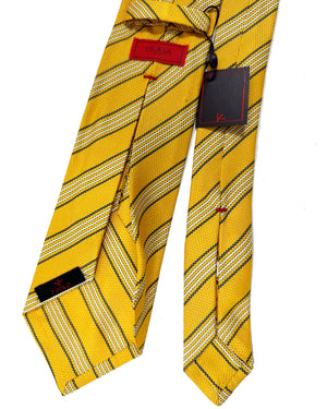 Isaia Tie Orange Navy Stripes