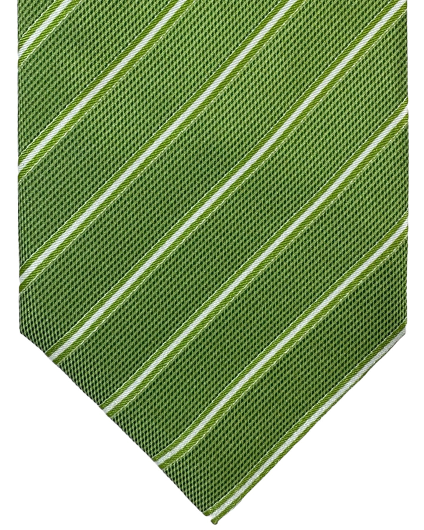 Isaia Tie Green White Stripes Design - Sartorial Silk Tie