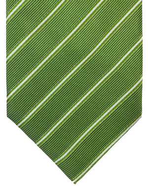 Isaia Tie Green White Stripes Design - Sartorial Silk Tie