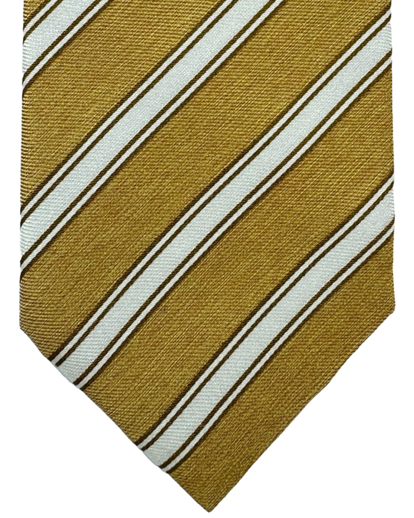 Isaia Tie Brown Gray Stripes Design - Sartorial Silk Tie