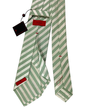 Isaia Sevenfold Tie Green White-Silver Stripes 