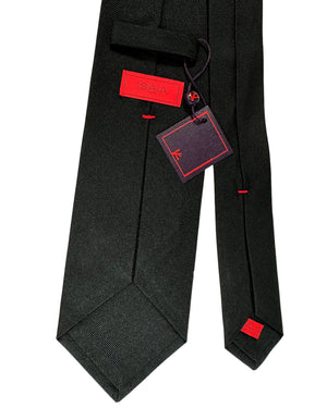 Isaia Tie Black Solid Grosgrain Design - Sartorial Necktie