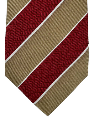 Isaia Tie Mocha Bordeaux Stripes Design - Sevenfold Silk Necktie