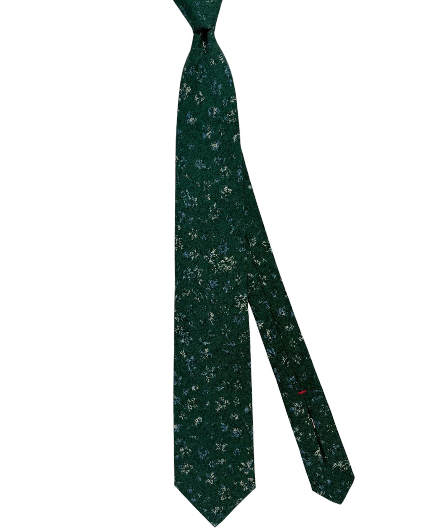 Isaia Tie Dark Green Floral Design - Sevenfold Silk Necktie