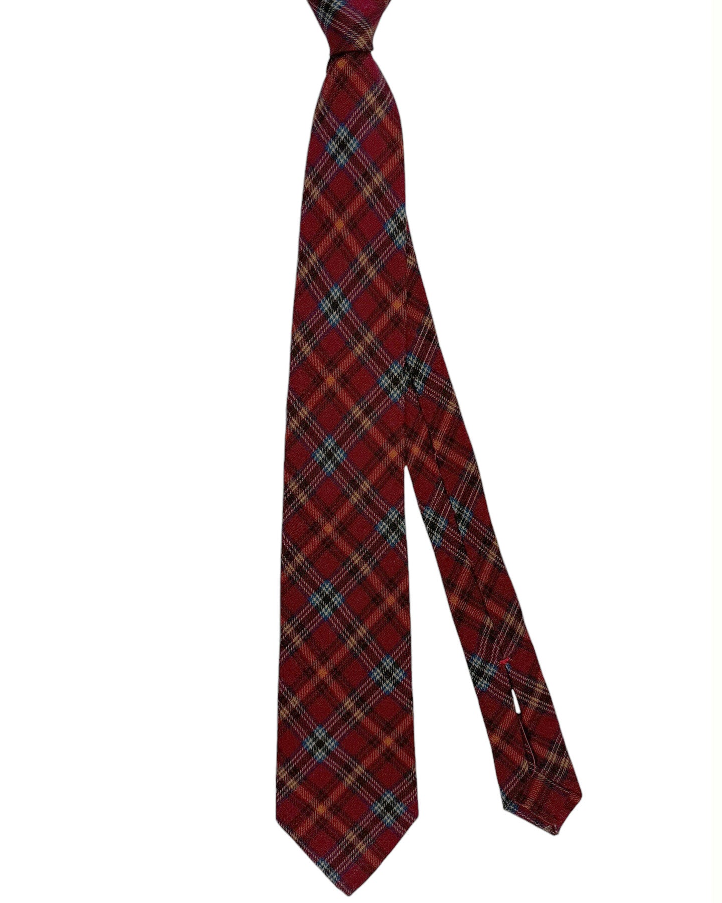 Isaia Tie Rust Brown Plaid Design - Sevenfold Wool Silk Necktie