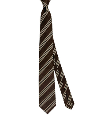 Isaia Tie Brown Stripes Design - Sevenfold Silk Blend Necktie