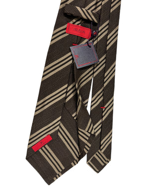 Isaia Tie Brown Stripes Design - Sevenfold Silk Blend Necktie