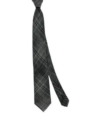 Isaia Tie Gray Plaid Design - Sevenfold Wool Necktie