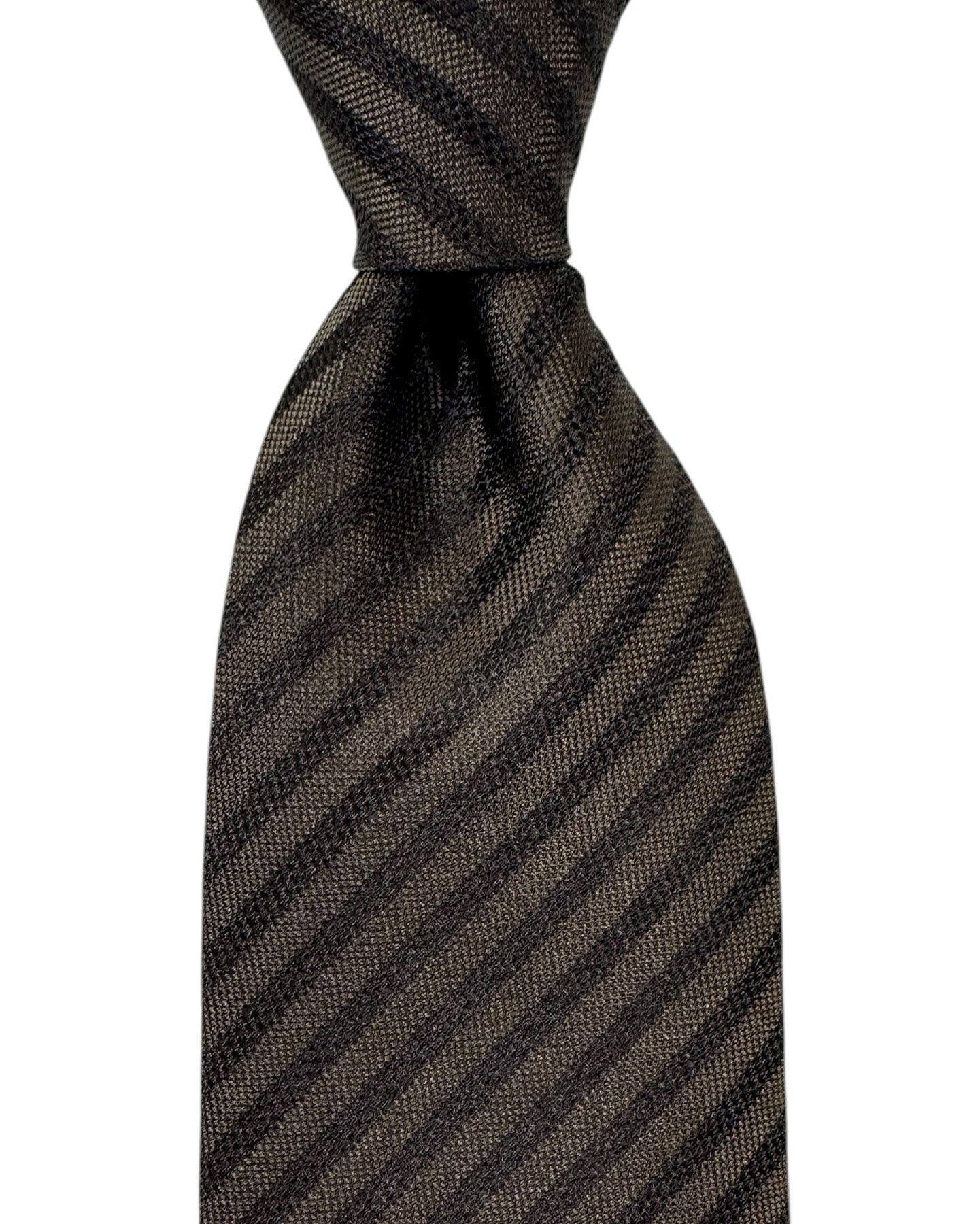 Isaia Sevenfold Tie Brown Stripes - Silk Necktie