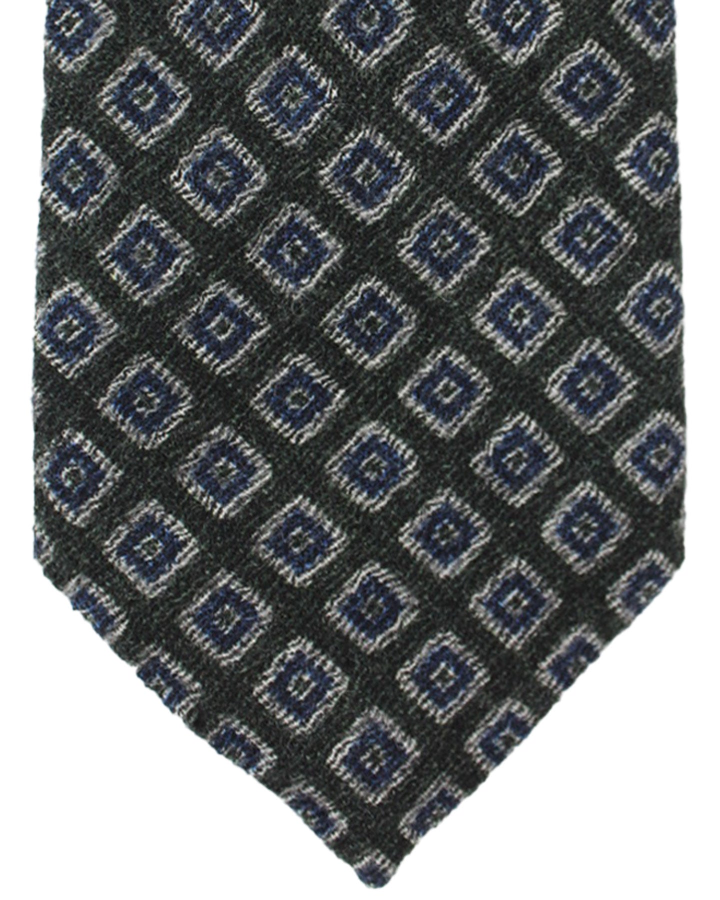 Isaia Sevenfold Tie Black Gray Dark Blue Geometric - Wool Necktie