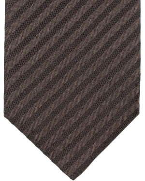 Isaia Sevenfold Tie Brown Stripes - Silk Necktie