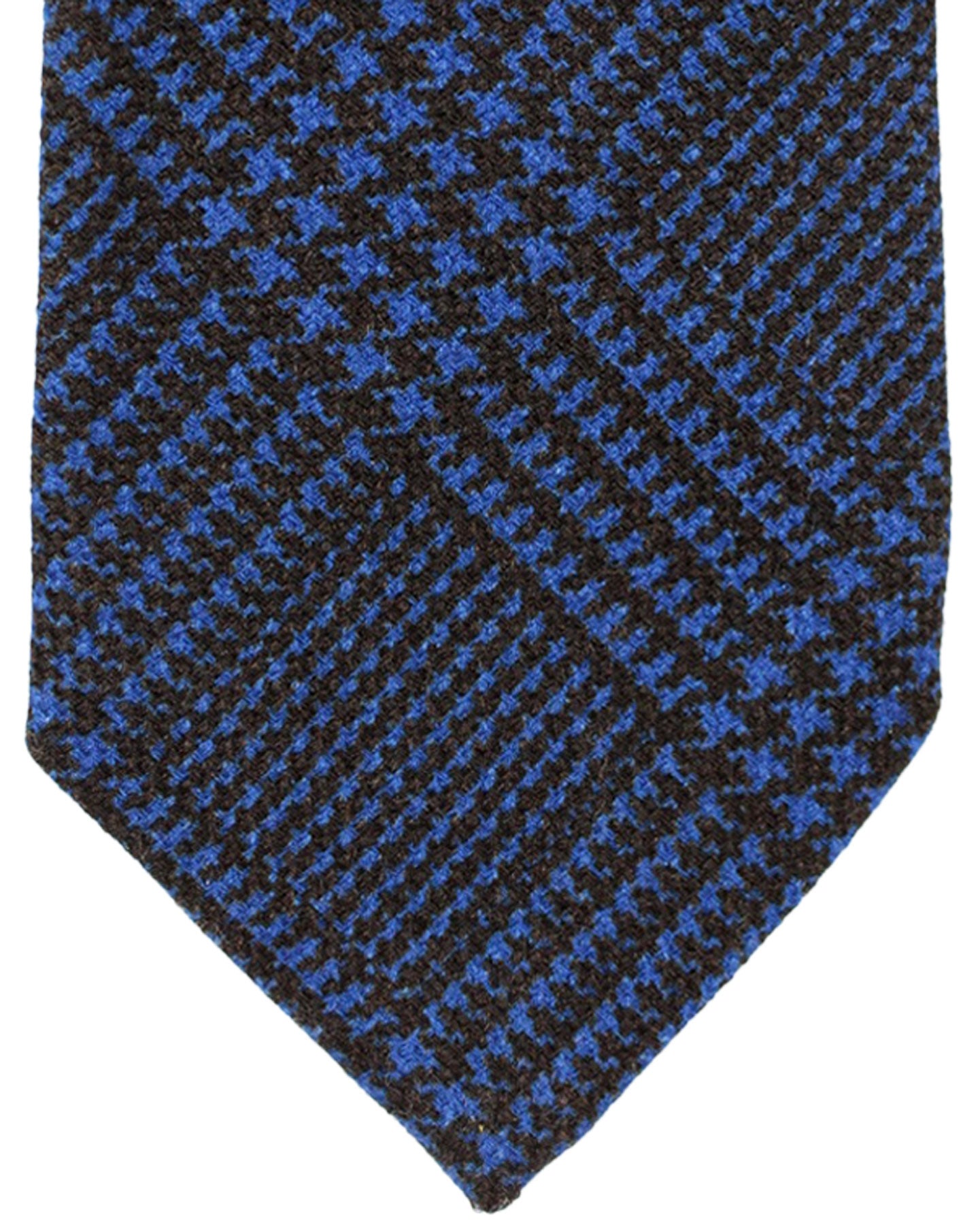 Isaia Sevenfold Tie Royal Blue Dark Blue Glen Check - Wool Silk Necktie