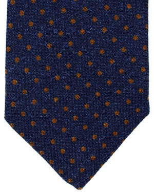 Isaia Sevenfold Tie Midnight Blue Brown Dots - Wool Silk Necktie