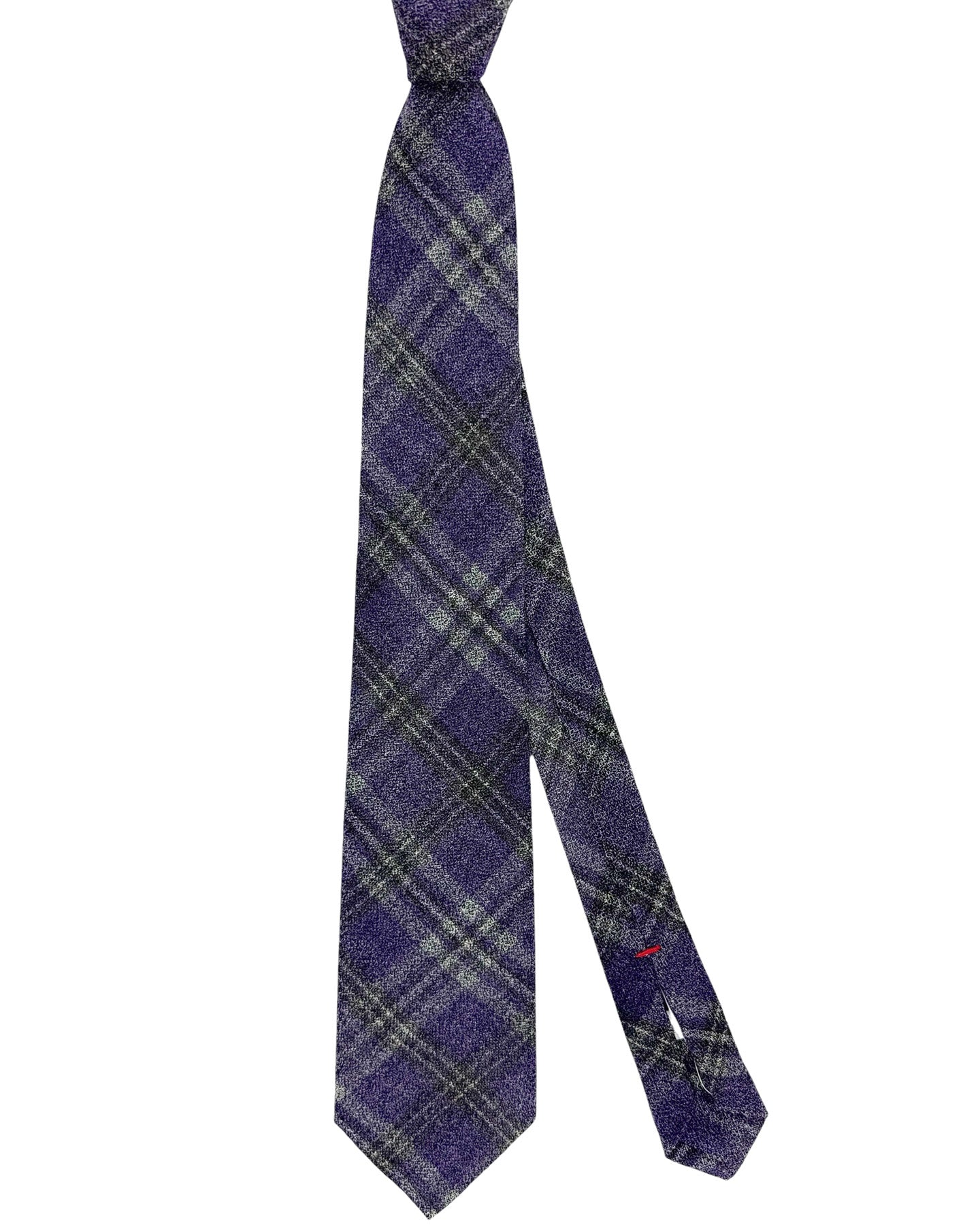 Isaia Sevenfold Tie Purple Gray Plaid - Wool Necktie