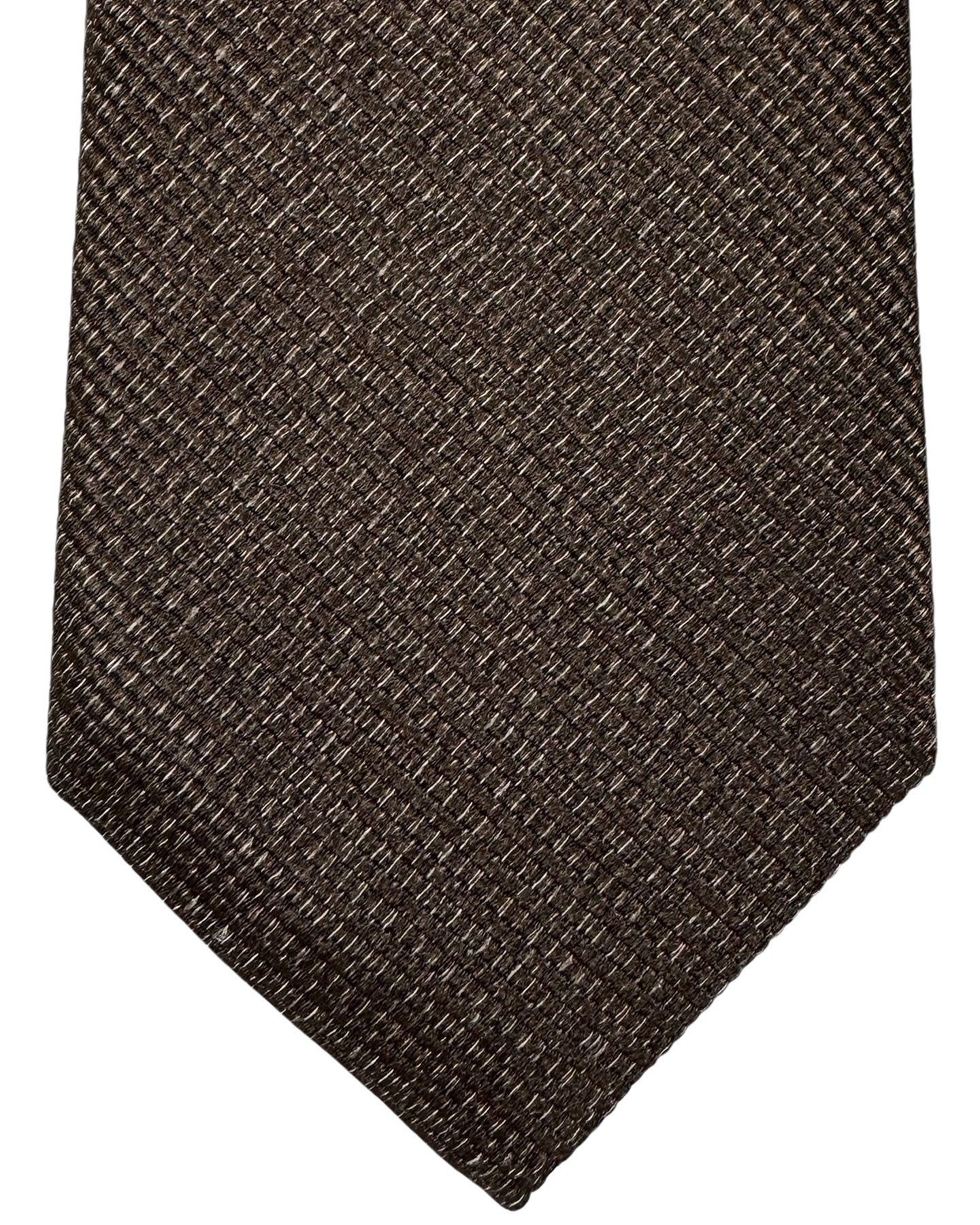 Isaia Sevenfold Tie Brown Micro Pattern - Wool Necktie