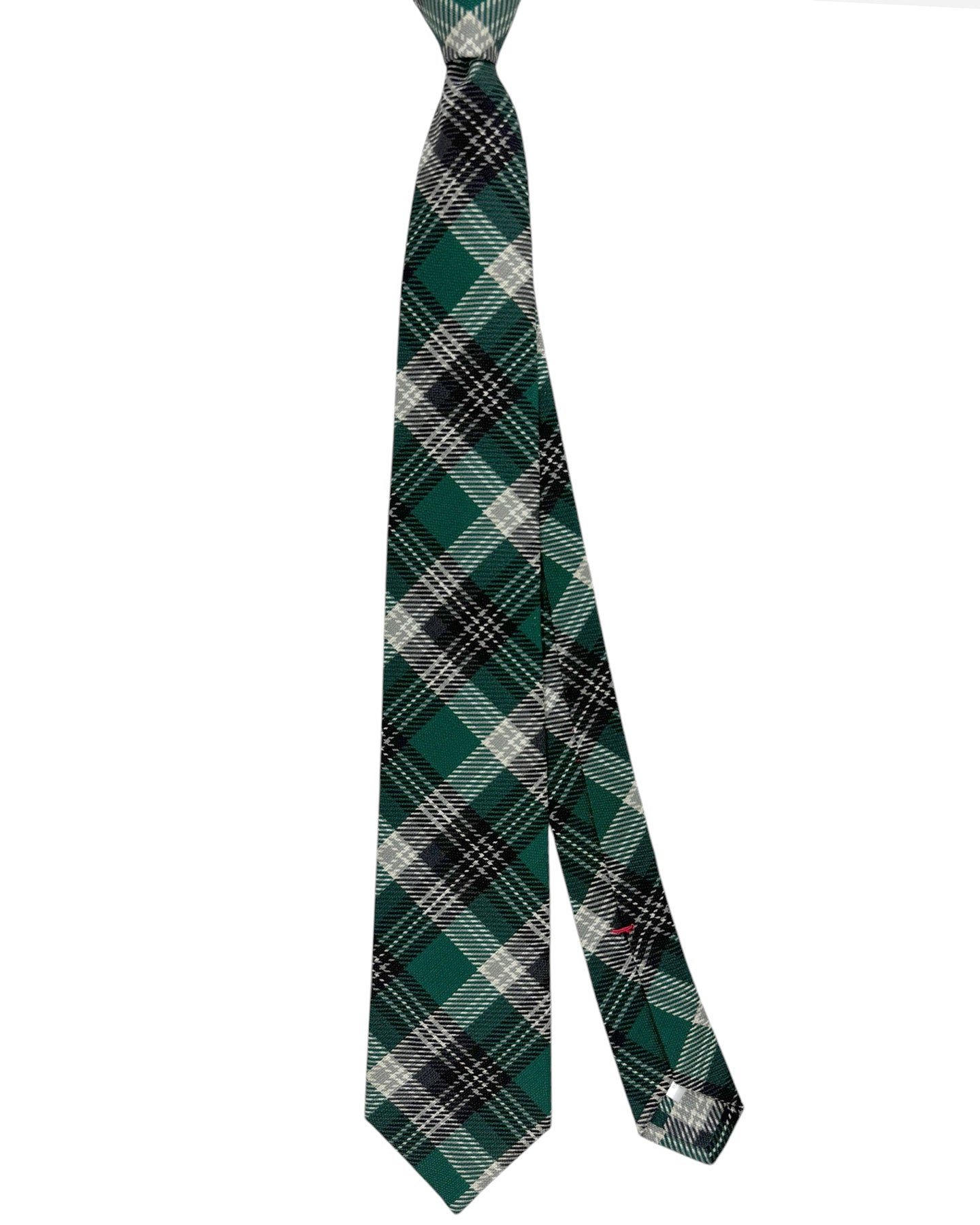 Isaia Sevenfold Tie Green Gray Plaid - Wool Necktie