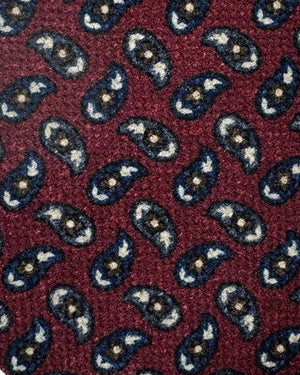 Isaia Sevenfold Tie Maroon Paisley - Wool Silk