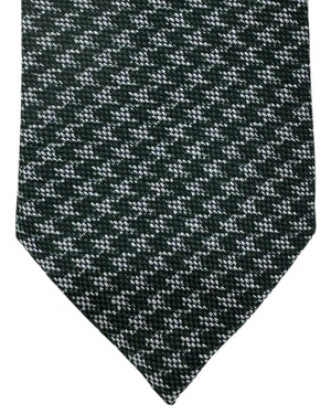 Isaia Sevenfold Tie Gray Green Houndstooth - Wool Silk