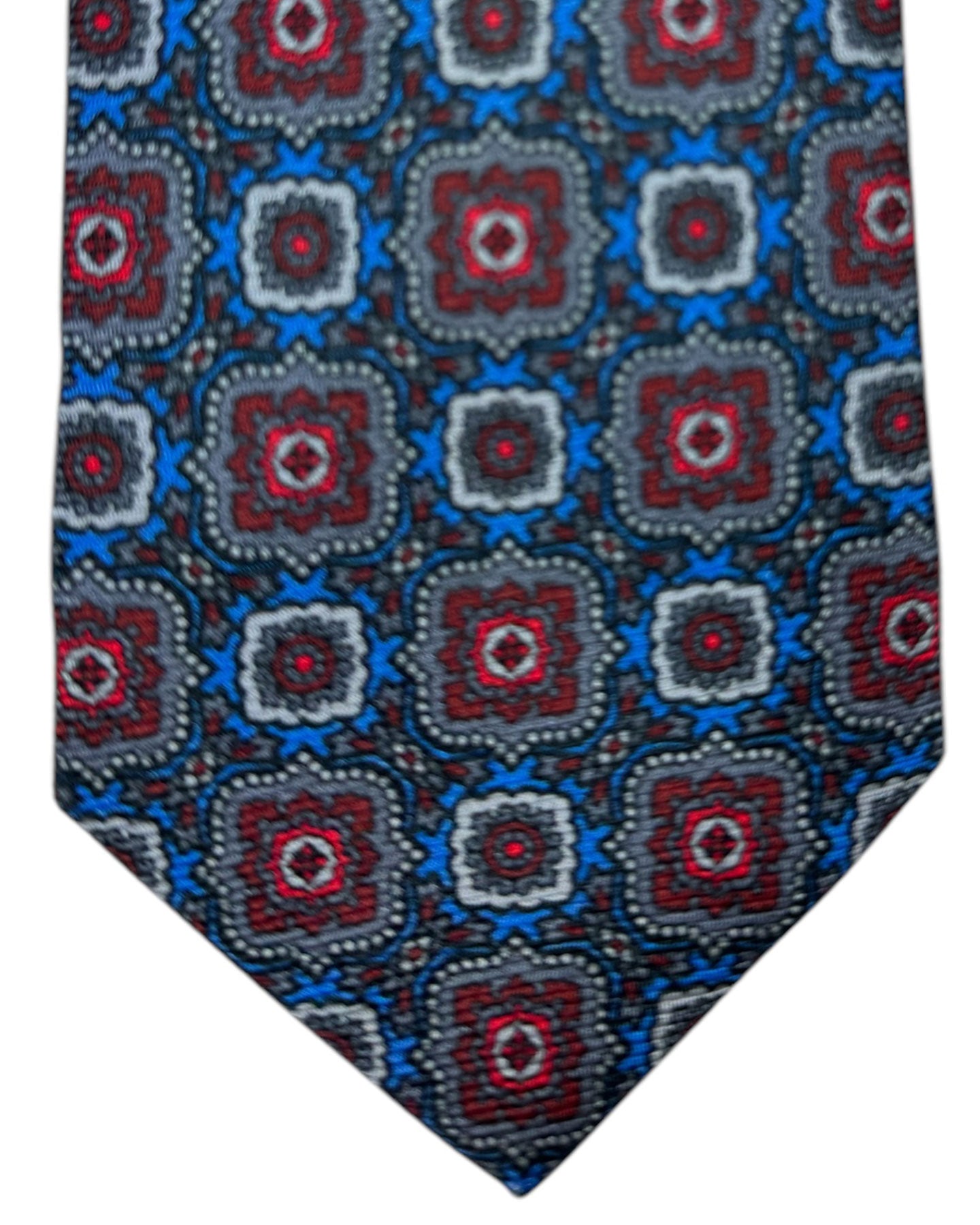 Kiton Sevenfold Tie Maroon Gray Midnight Blue Medallions