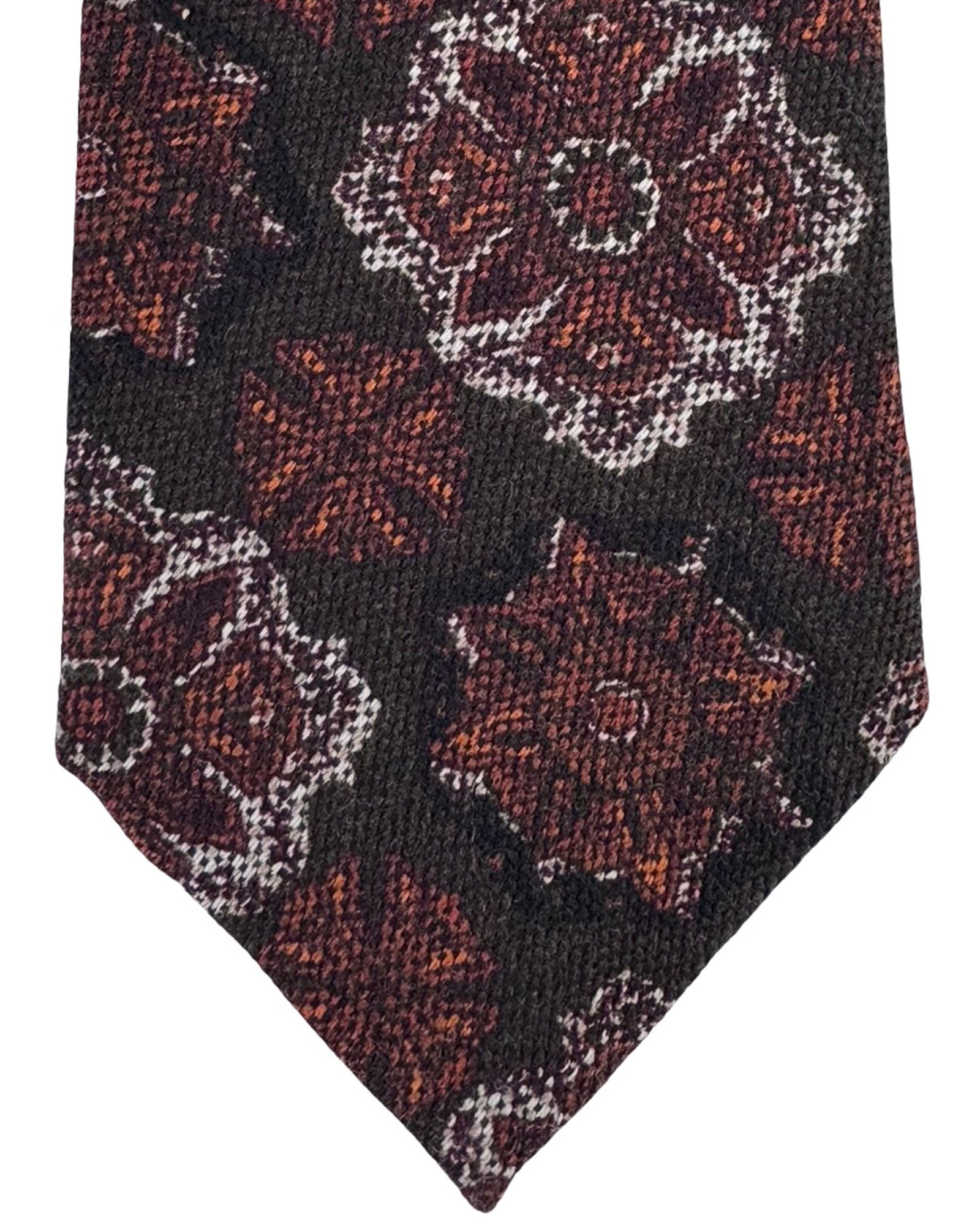 Isaia Sevenfold Tie Brown Medallion Design - Wool