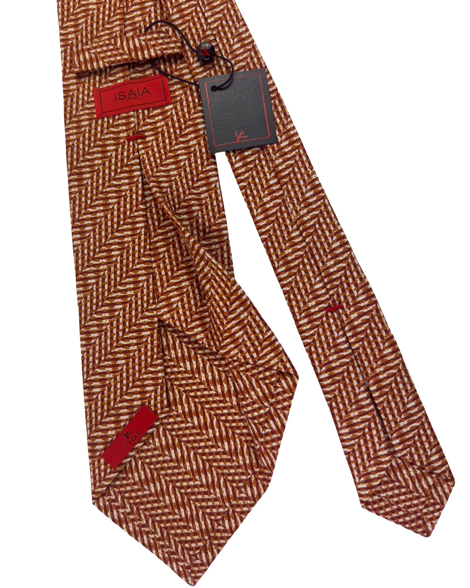 Isaia Sevenfold Tie White Brown - Cotton Silk SALE