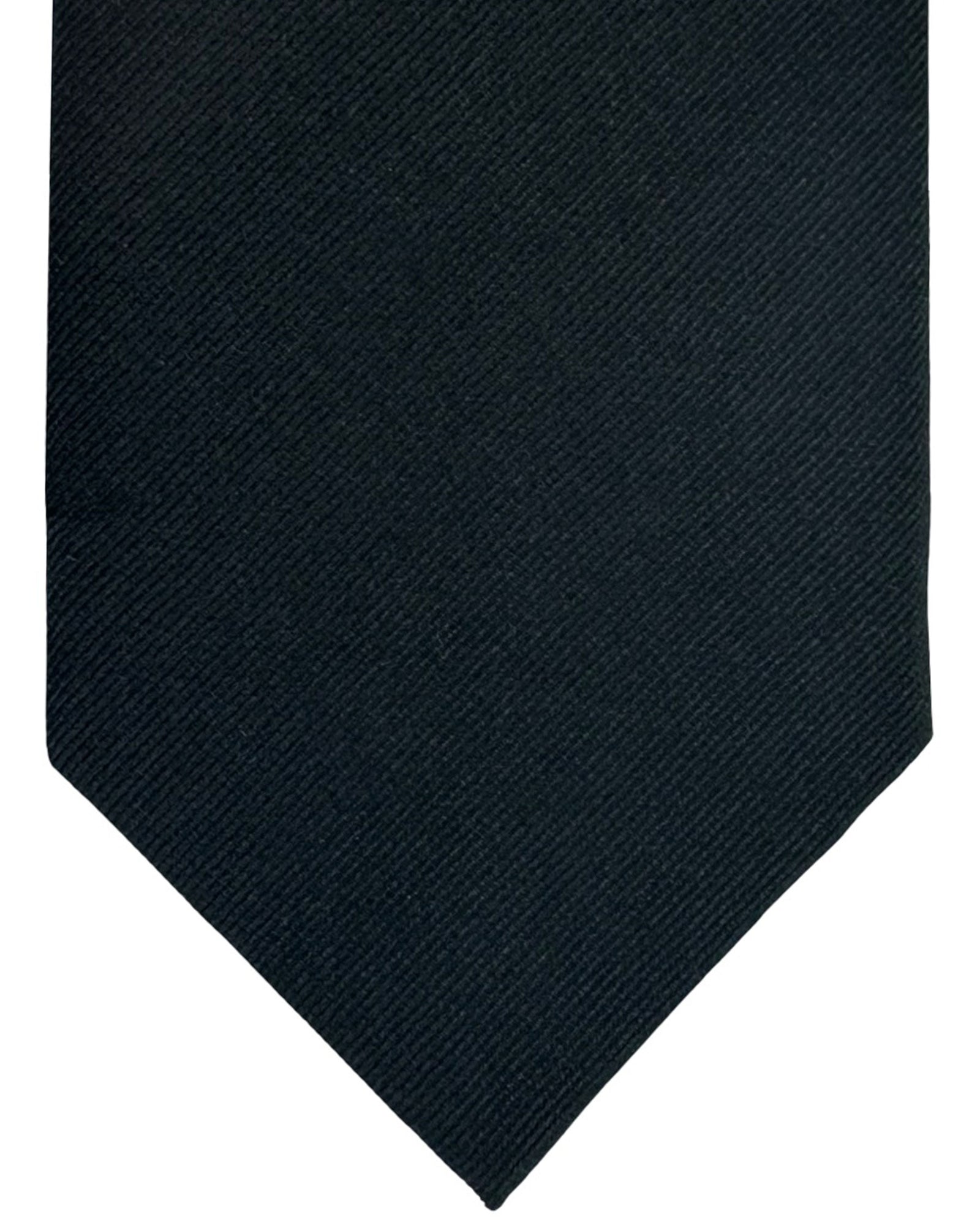 Isaia Sevenfold Tie Solid Black Grosgrain