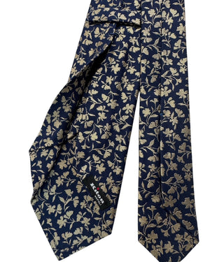 Kiton Tie Navy Ivory Floral Vine - Sevenfold Necktie