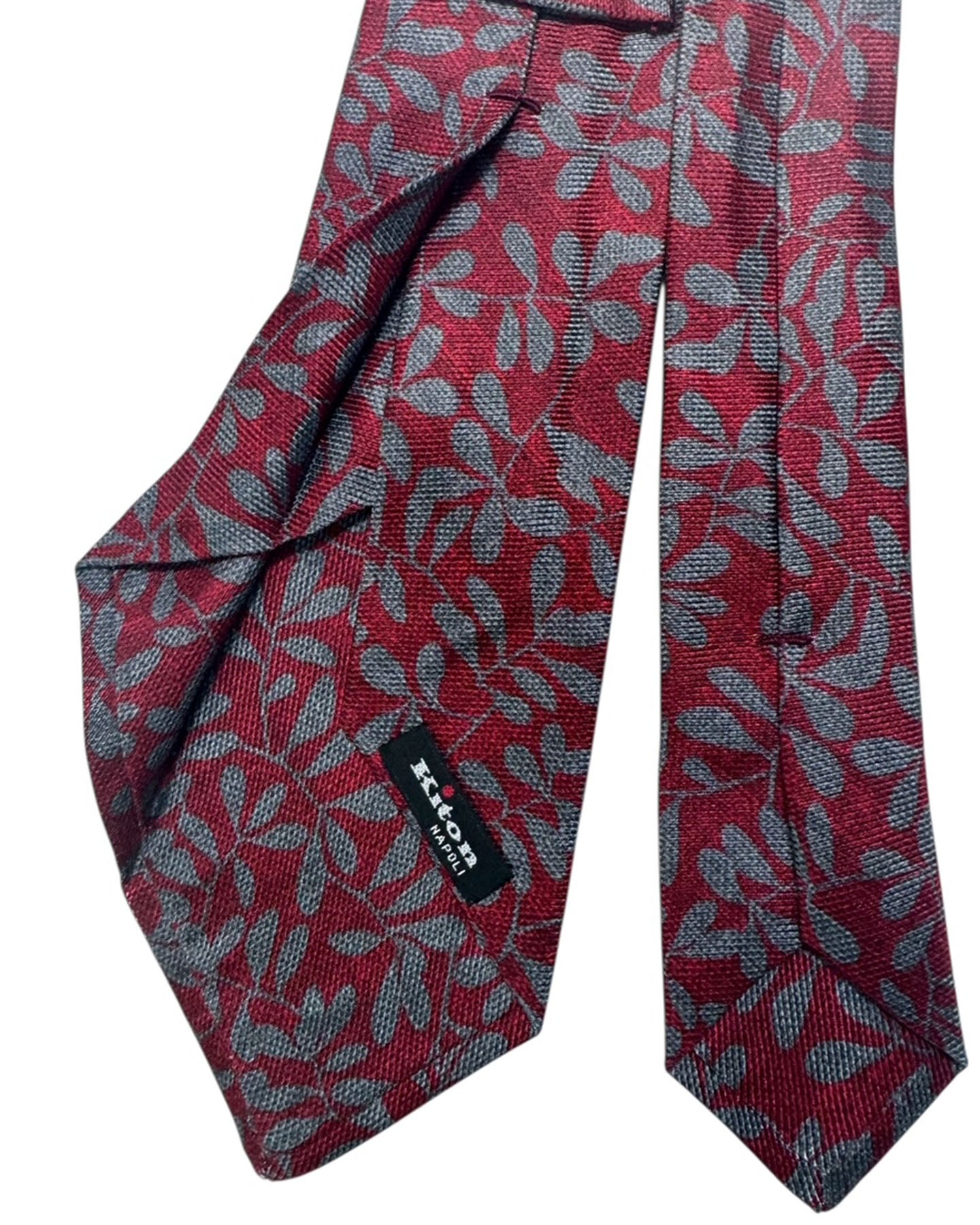 Kiton Sevenfold Tie Maroon Gray Floral - Sartorial