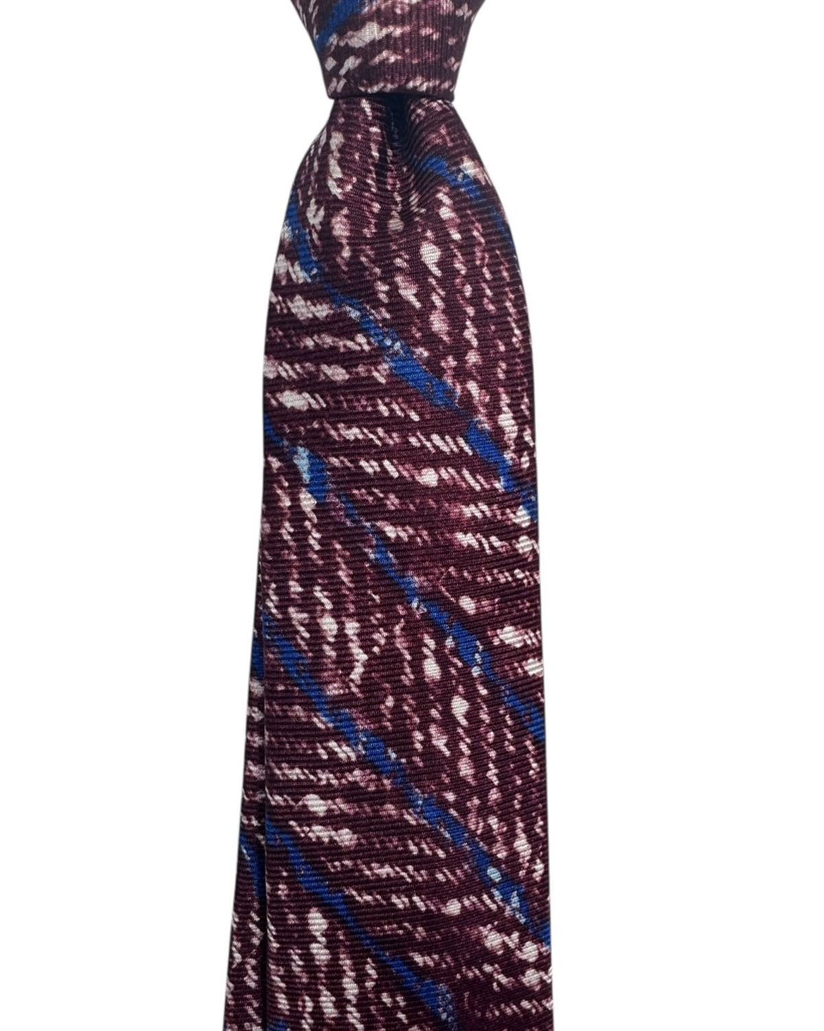 Kiton Tie Bordeaux & Royal Blue Stripes - Sevenfold Necktie SALE
