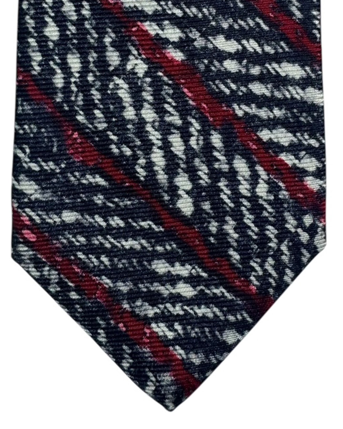 Kiton Tie Black Patterned Stripes Dark Red - Sevenfold Necktie SALE