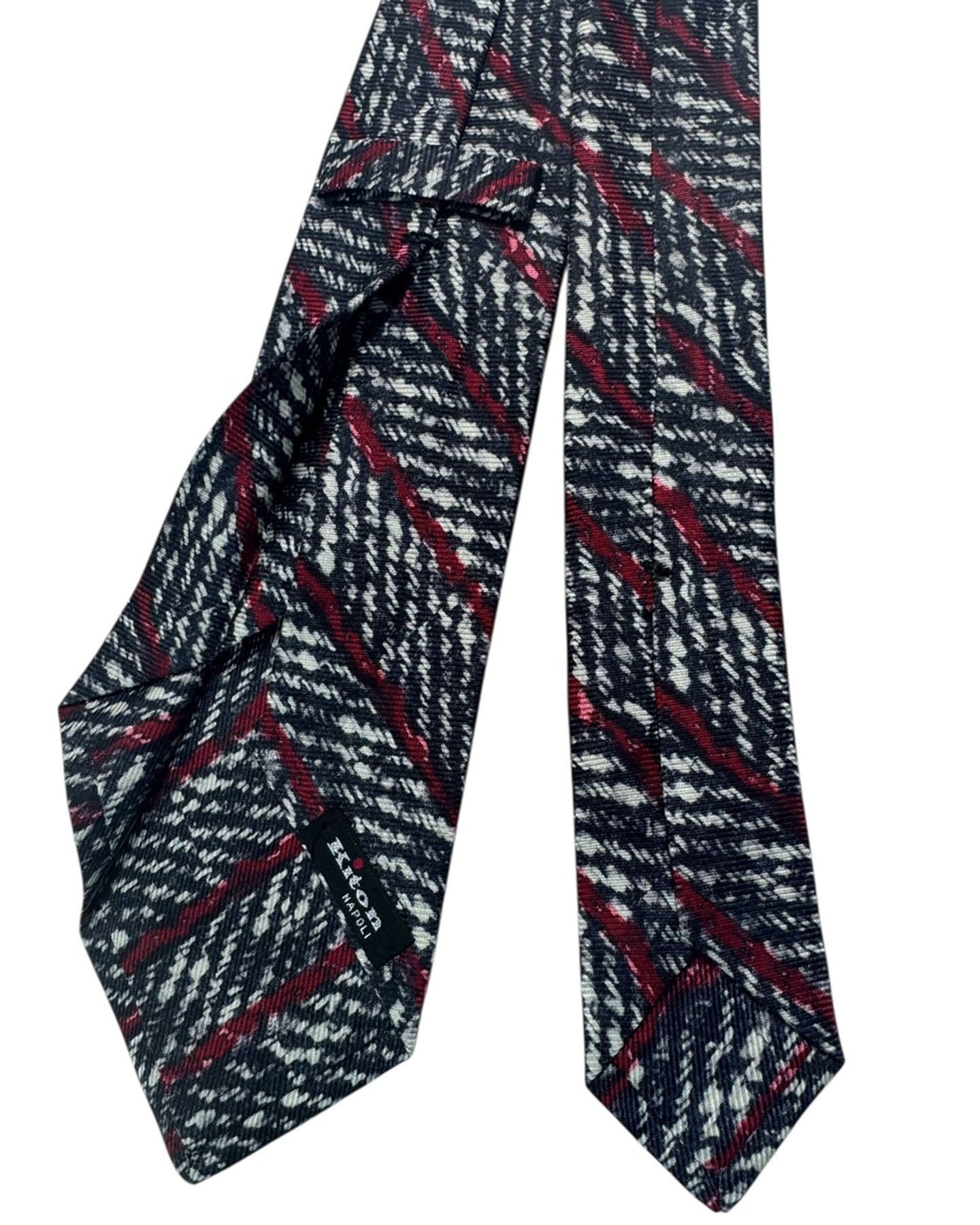 Kiton Tie Black Patterned Stripes Dark Red - Sevenfold Necktie SALE