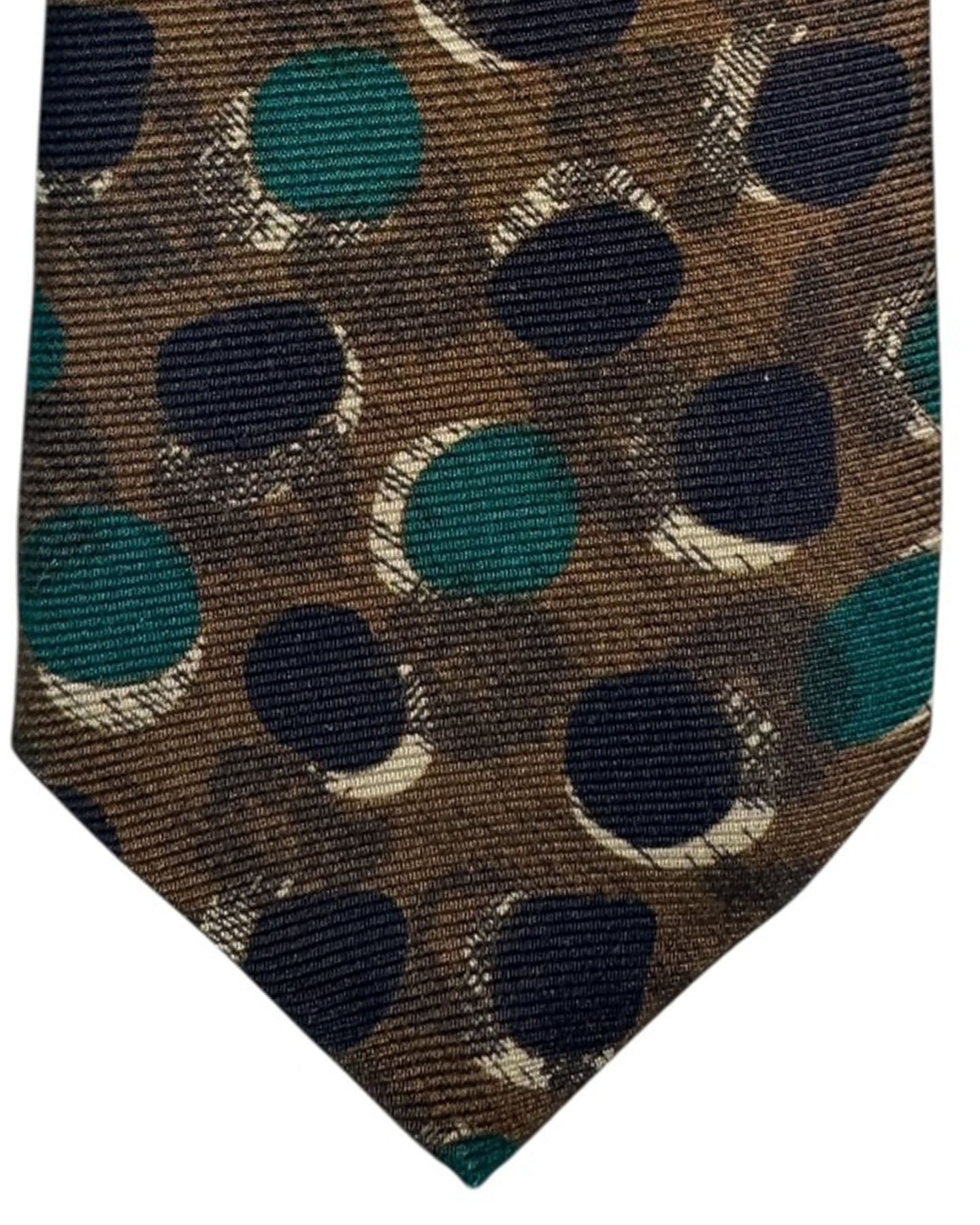 Kiton Tie Brown With Green Black Dots - Sevenfold Necktie
