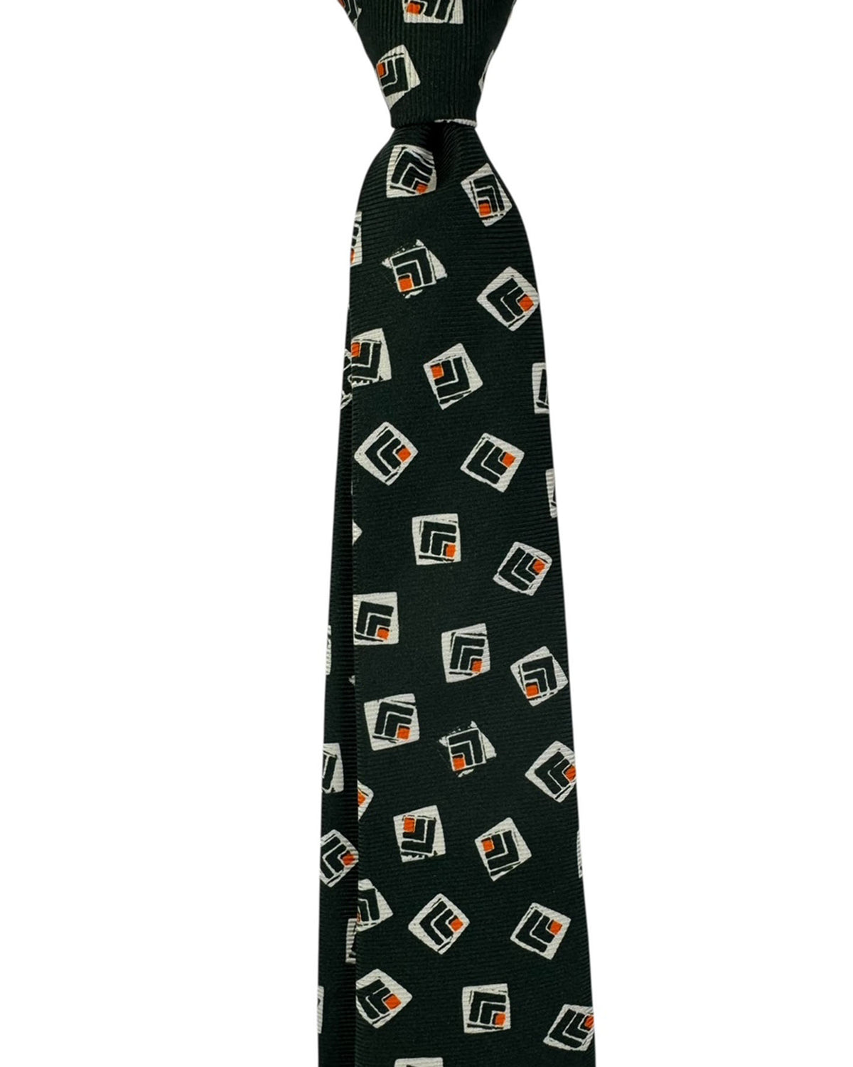 Kiton Tie Dark Green Geometric - Sevenfold Necktie