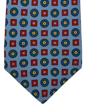 Kiton Tie Blue Dark Red Geometric- Sevenfold Necktie