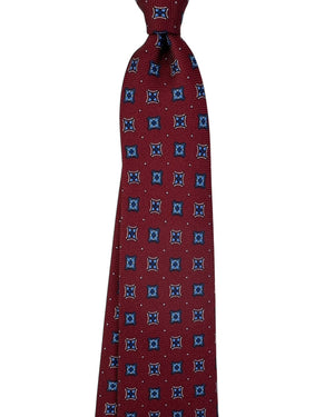 Kiton Tie Burgundy Maroon Blue Square Motif  - Sevenfold Necktie