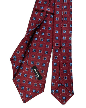 Kiton Tie Burgundy Maroon Blue Square Motif  - Sevenfold Necktie