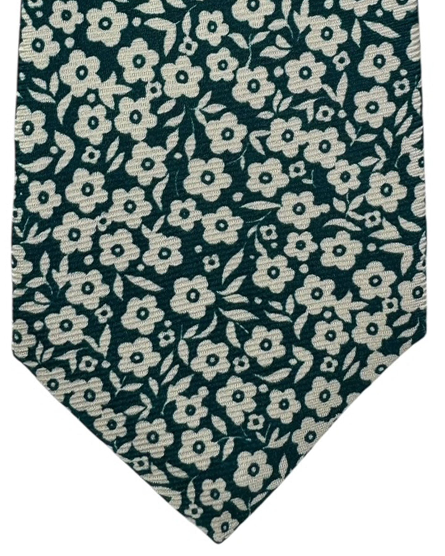 Kiton Tie Green White Floral  - Sevenfold Necktie