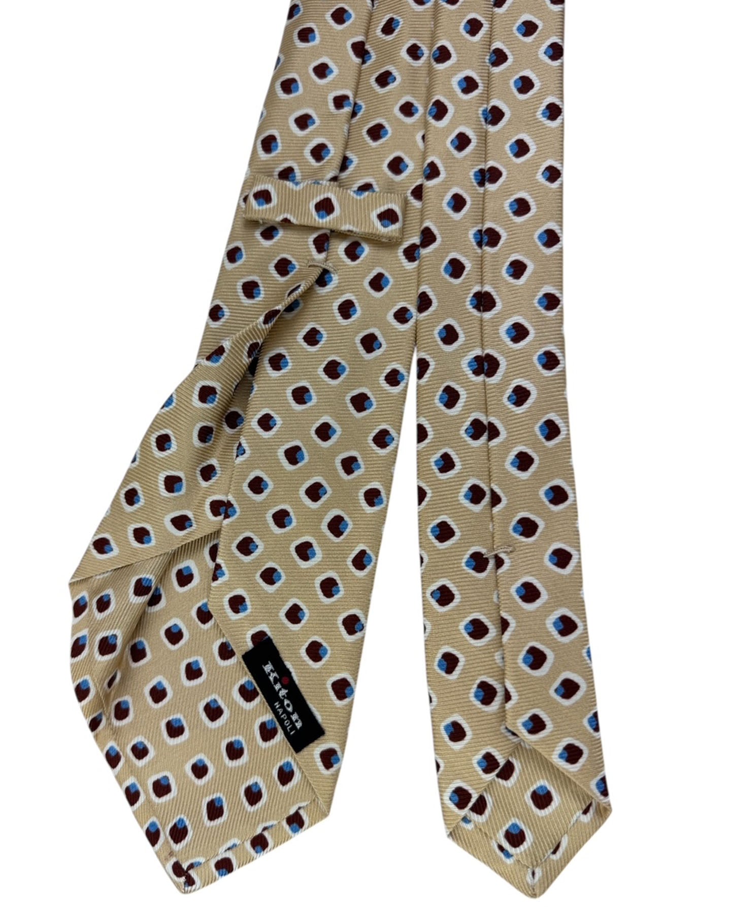 Kiton Tie Tan Burgundy Blue Oval  - Sevenfold Necktie SALE