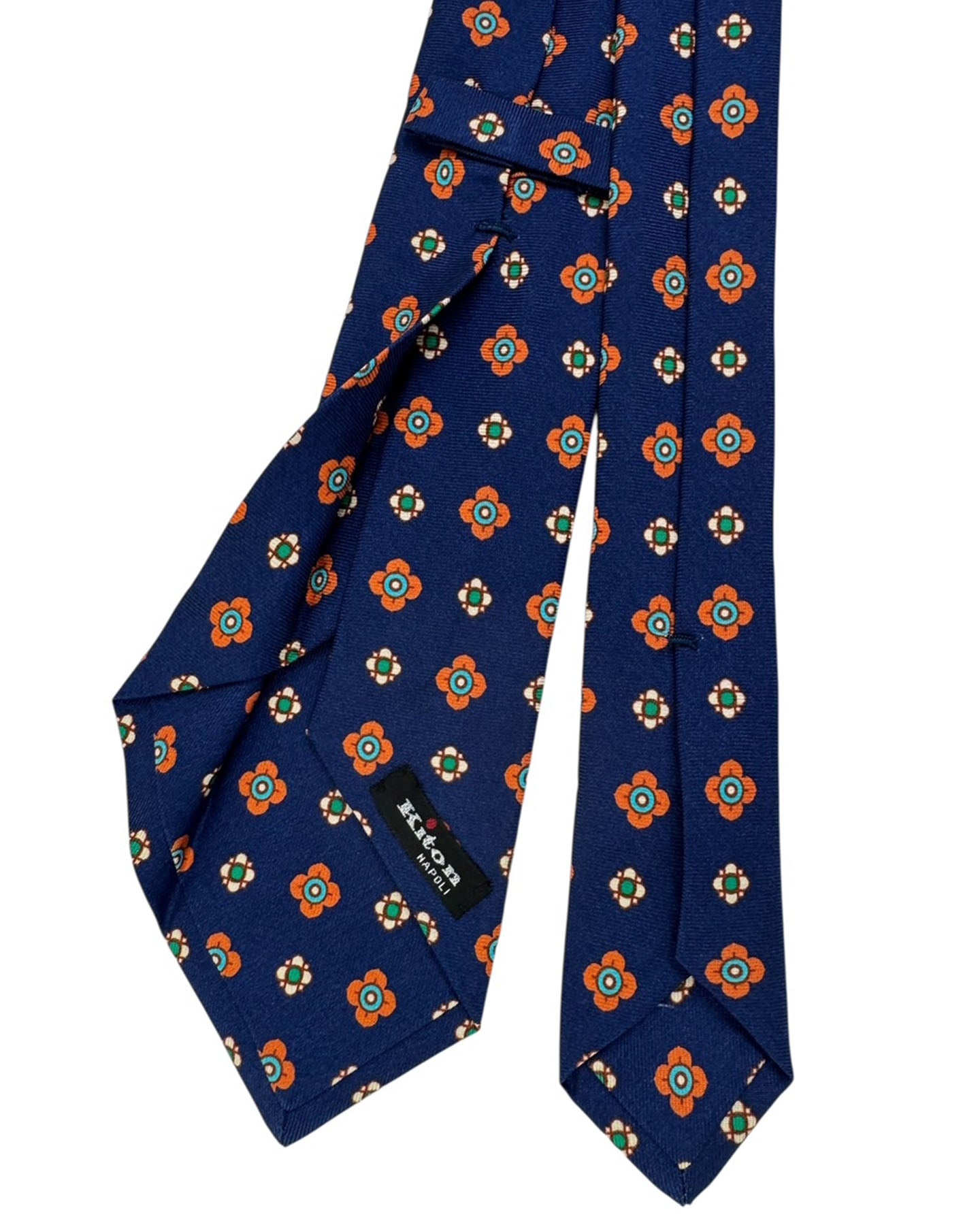Kiton Tie Navy Orange Floral - Sevenfold Necktie