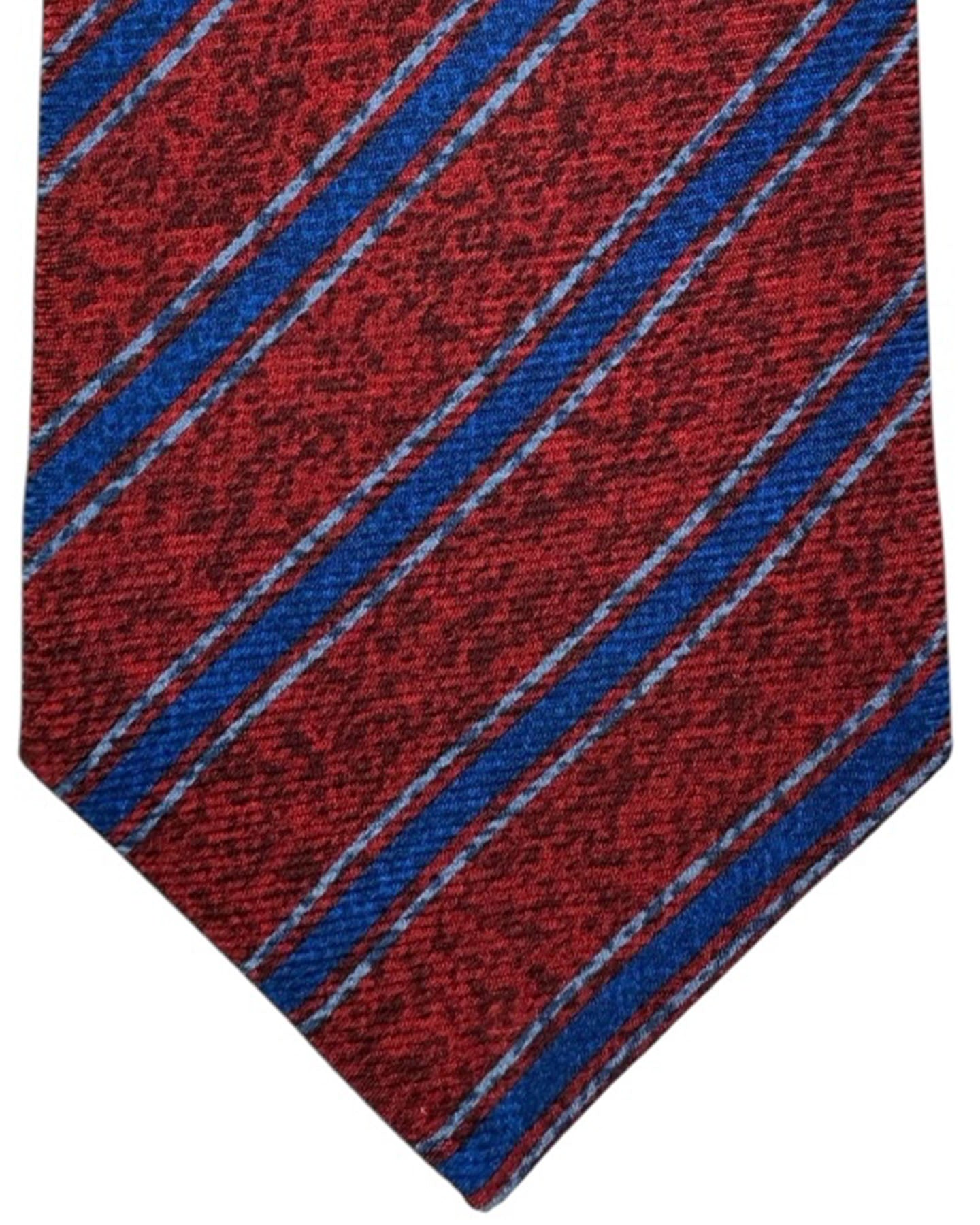 Kiton Tie Dark Red Bordeaux Royal BlueStripes - Sevenfold Necktie