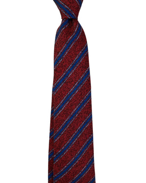 Kiton Tie Dark Red Bordeaux Royal BlueStripes - Sevenfold Necktie