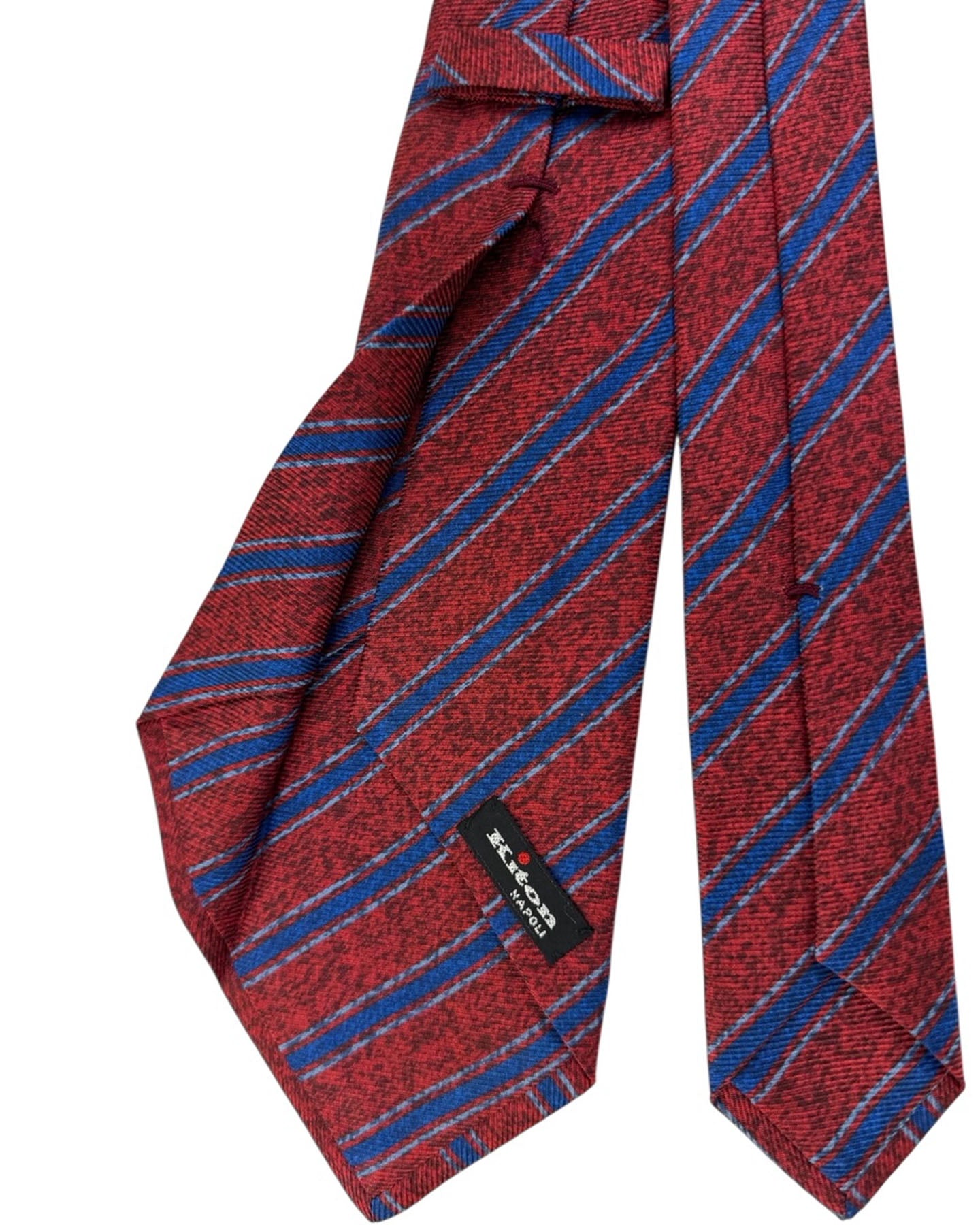 Kiton Tie Dark Red Bordeaux Royal BlueStripes - Sevenfold Necktie