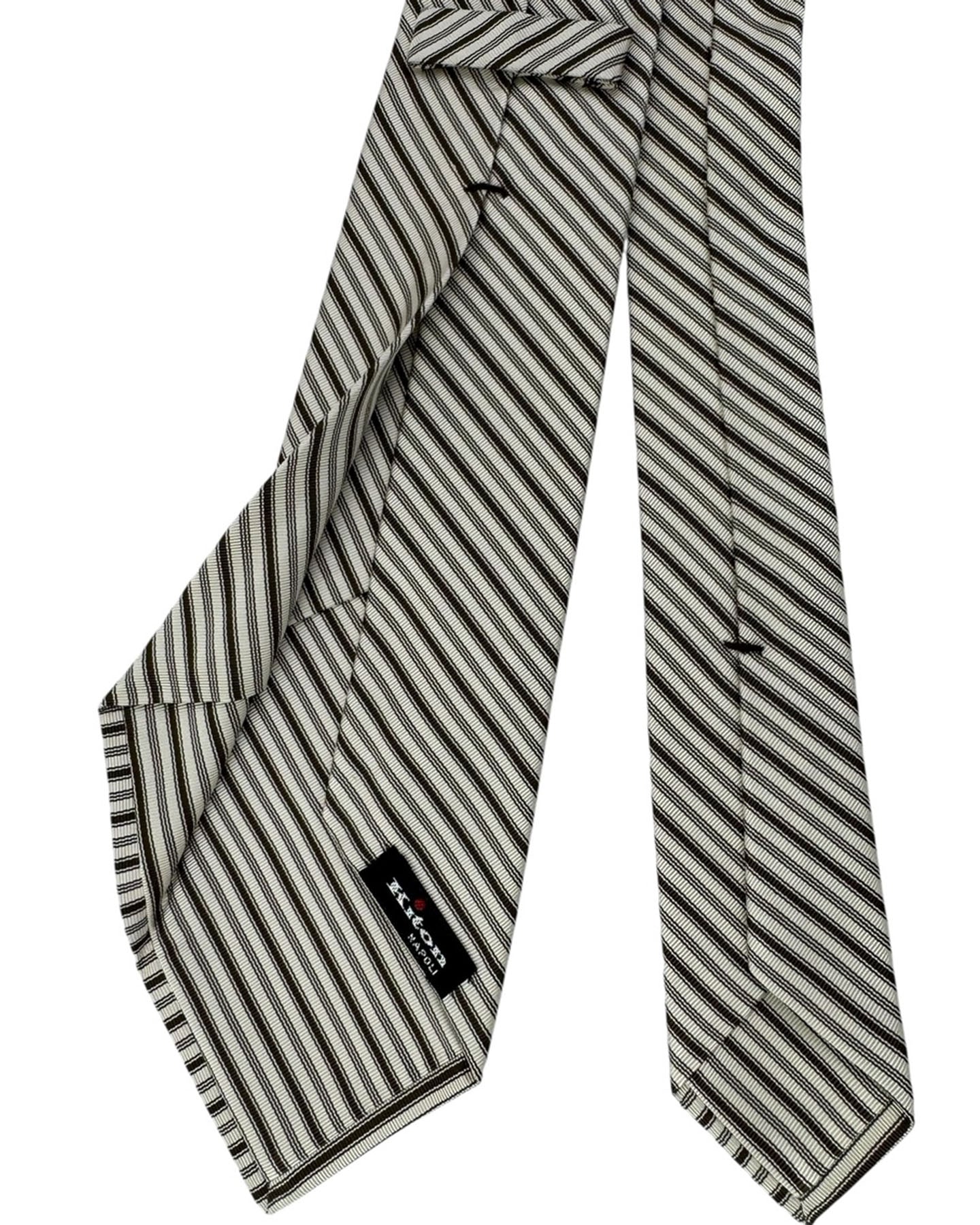 Kiton Tie Silver Black Stripes - Sevenfold Necktie