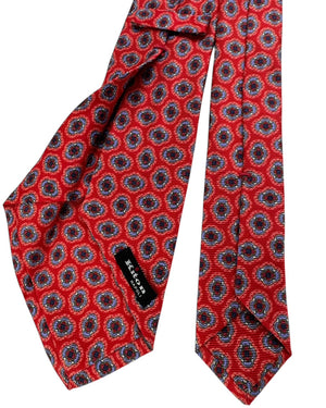 Kiton Sevenfold Tie Red and Lavender Micro-Pattern Medallion