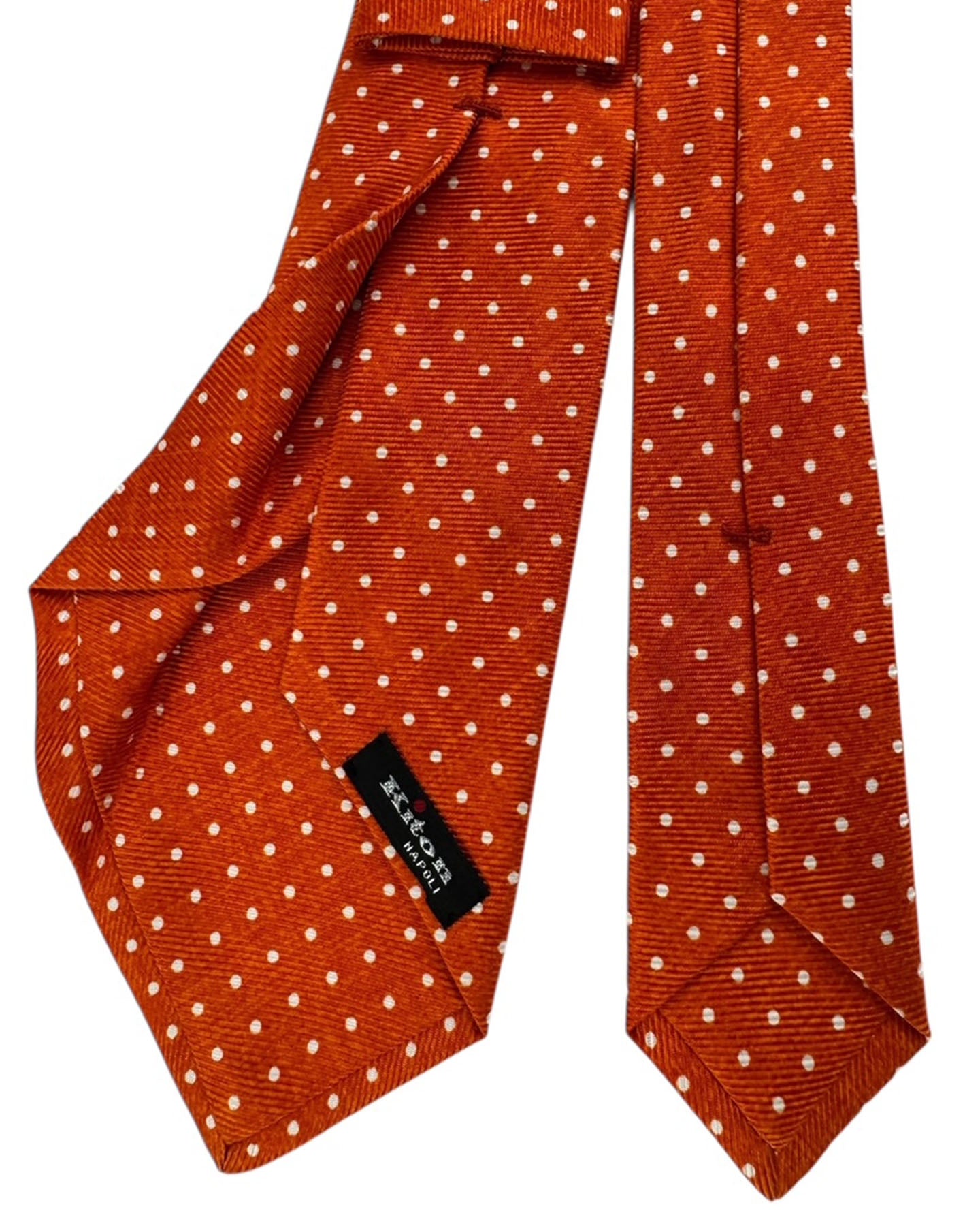 Kiton Sevenfold Tie Orange with White Polka Dots